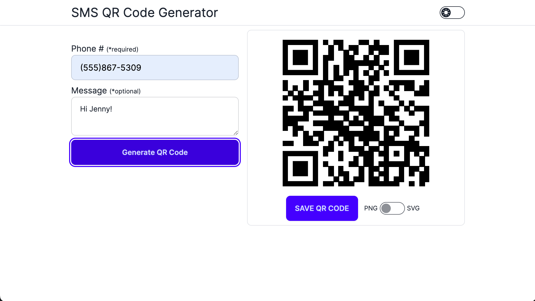 SMS Qr Code Generator